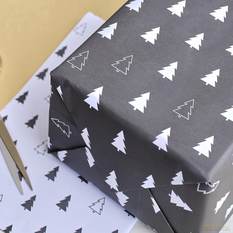 Wrap - Merry Christmas Tree Print - Black, Whit N