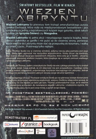Więzień labiryntu tom 1 okładka filmowa - James Dashner [KSIĄŻKA]