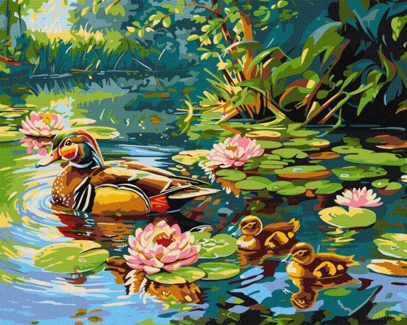 Malowanie po numerach - Kacza rodzina 40x50cm