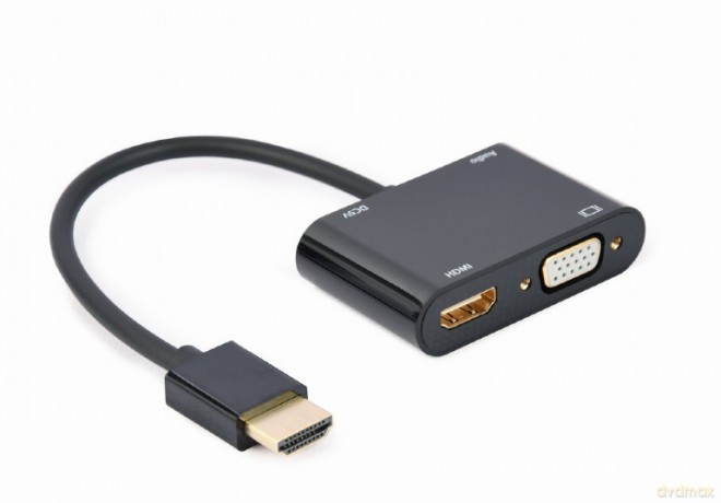 Adapter HDMI męski do HDMI żeński + VGA żeński z audio i dodatkowym portem zasilania