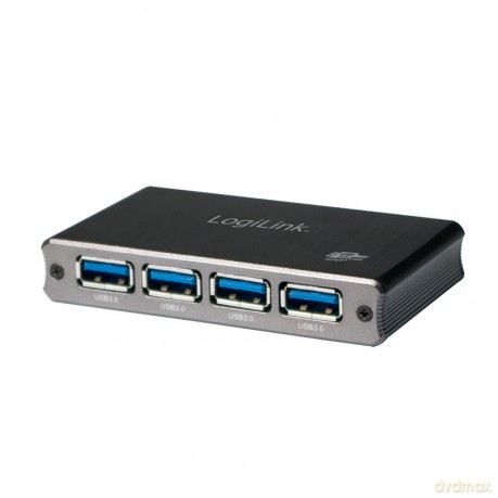 Aluminiowy HUB USB3.0 4-porty, Czarny, z zasilaczem