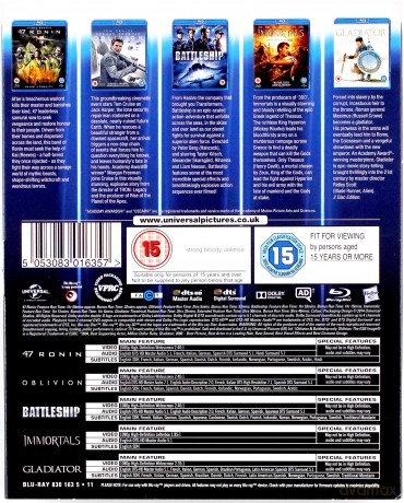 Oblivion / Battleship / Immortals / Gladiator / 47 Ronin (Niepamięć / Battleship: Bitwa o Ziemię / Immortals. Bogowie i Herosi / Gladiator / 47 Roninów) [BOX] [6xBlu-ray]