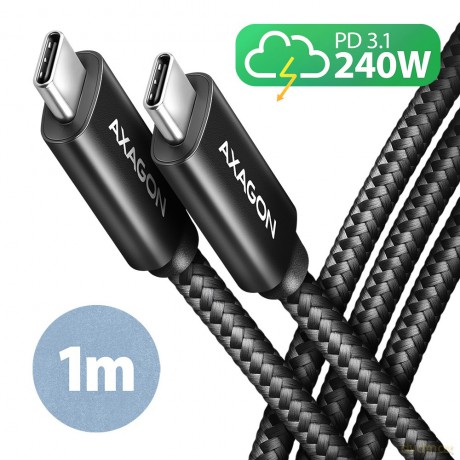 BUCM2-CM10AB Kabel USB-C - USB-C, 1.0m 5A charging, ALU, 240W PD, oplot, USB2.0, czarny