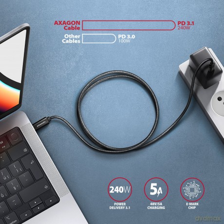 BUCM2-CM15AB Kabel USB-C - USB-C, 1.5m 5A charging, ALU, 240W PD, oplot, USB2.0, czarny