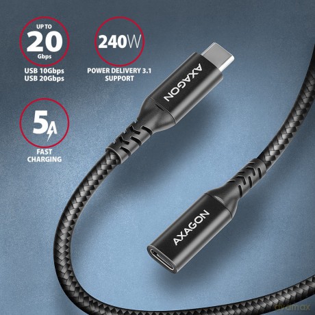 BUCM32-CF05AB Kabel przedłużacz Gen2 USB-C - USB-C 0.5m, 5A, 20Gbps, PD 240W, oplot, czarny
