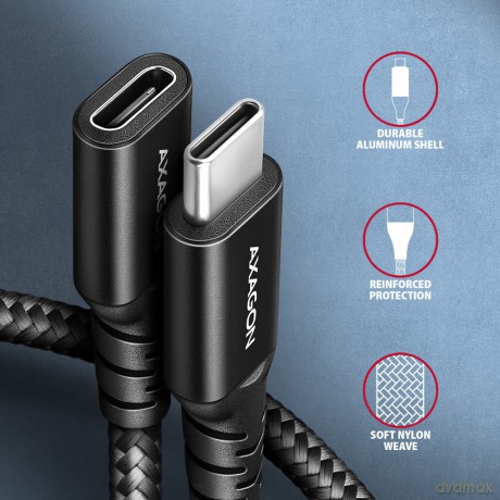 BUCM32-CF05AB Kabel przedłużacz Gen2 USB-C - USB-C 0.5m, 5A, 20Gbps, PD 240W, oplot, czarny