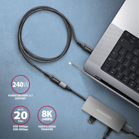 BUCM32-CF05AB Kabel przedłużacz Gen2 USB-C - USB-C 0.5m, 5A, 20Gbps, PD 240W, oplot, czarny