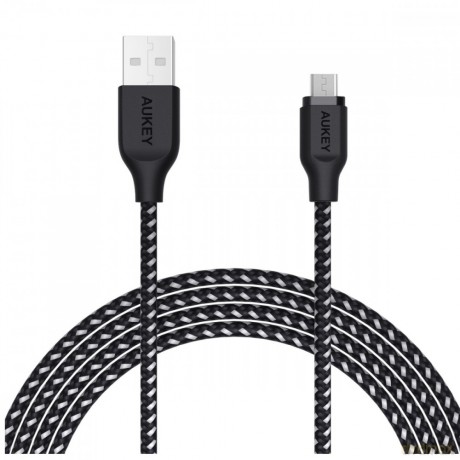 CB-AM2 kabel micro USB - USB-A 2m Quick Charge nylonowy oplot czarno-biały