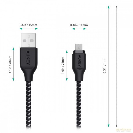 CB-AM2 kabel micro USB - USB-A 2m Quick Charge nylonowy oplot czarno-biały