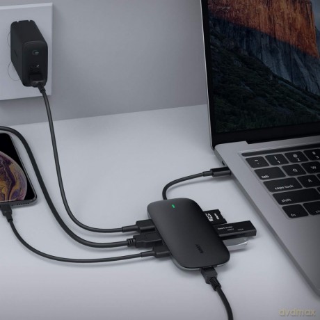 CB-C71 aluminiowy HUB USB-C | 8w1 | RJ45 Ethernet 10/100/1000Mbps | 3xUSB 3.1 | HDMI 4k@30Hz | SD i microSD | USB-C Power Delivery 100W