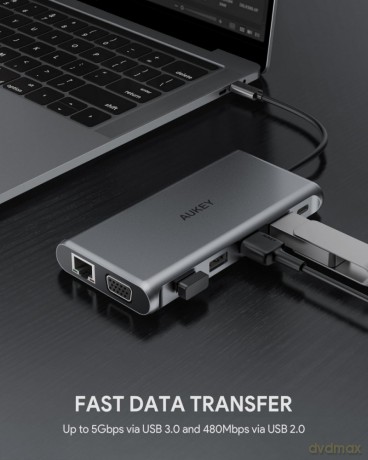 CB-C78 aluminiowy HUB USB-C | 12w1 | RJ45 Ethernet 10/100/1000Mbps | 2xUSB 3.1 | 2xUSB 2.0 | 2xHDMI 4k@30Hz | VGA | SD i microSD | USB-C