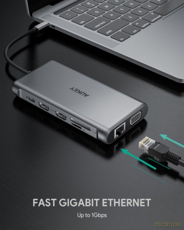 CB-C78 aluminiowy HUB USB-C | 12w1 | RJ45 Ethernet 10/100/1000Mbps | 2xUSB 3.1 | 2xUSB 2.0 | 2xHDMI 4k@30Hz | VGA | SD i microSD | USB-C