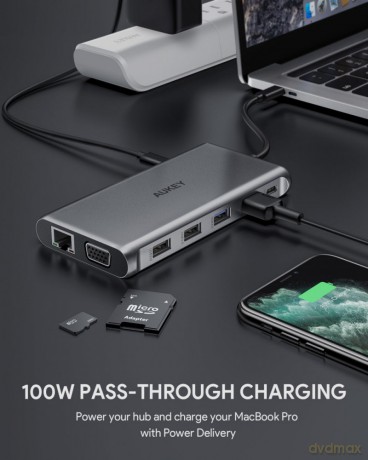 CB-C78 aluminiowy HUB USB-C | 12w1 | RJ45 Ethernet 10/100/1000Mbps | 2xUSB 3.1 | 2xUSB 2.0 | 2xHDMI 4k@30Hz | VGA | SD i microSD | USB-C