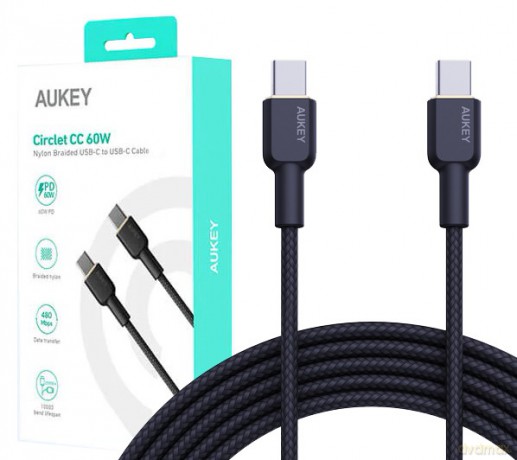 CB-NCC2 kabel USB-C - USB-C 1.8m 60W PD 3A 20V nylonowy oplot czarny