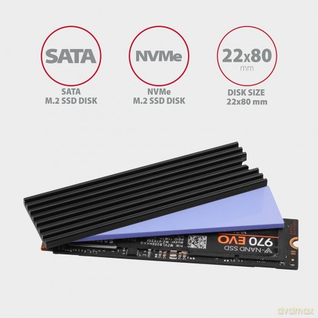 CLR-M2L3 Chłodnica aluminiowa pasywna do dysku M.2 SSD, ALU korpus, silikonowe podkładki termiczne, wysokość 3mm