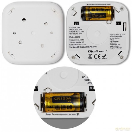 Czujnik dymu z baterią | Tuya | Wi-Fi | alarm 85dB | LED