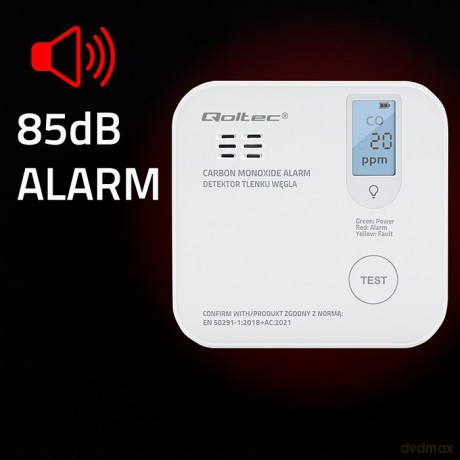 Czujnik tlenku węgla z baterią | alarm 85dB | LED