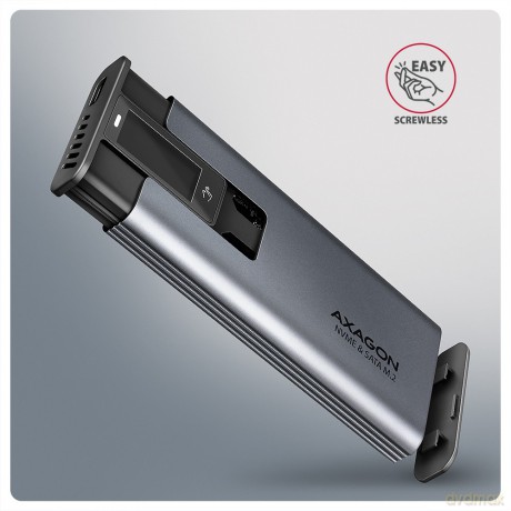 EEM2-SD2 Obudowa zewnętrzna aluminiowa bezśrubowa USB-A/C 3.2 Gen2 M.2 NVMe/SATA display LCD
