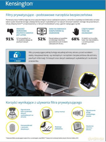 Filtr prywatyzujący, 2-stronny, zdejmowany, do monitora 23 cale, 16:9
