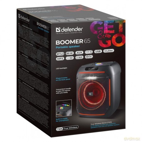 Głośnik bluetooth BOOMER 65W czarny podświetlenie LED