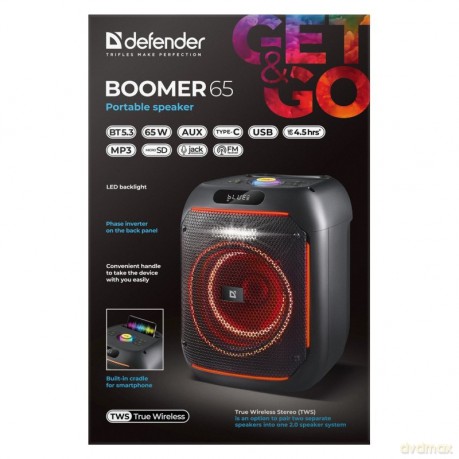 Głośnik bluetooth BOOMER 65W czarny podświetlenie LED