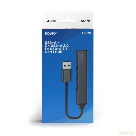 Hub 4 porty USB-A - 3 x USB-A 2.0, 1 x USB-A 3.0, 5 Gbps, Aluminium, AK-70
