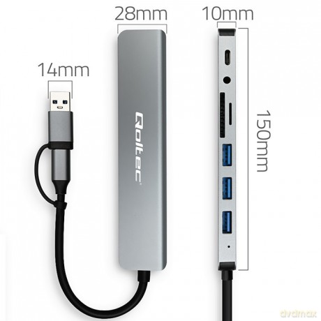 HUB Adapter 8w1 USB-C/USB | USB-C | 4xUSB | SD/TF card | Jack 3.5mm TRRS