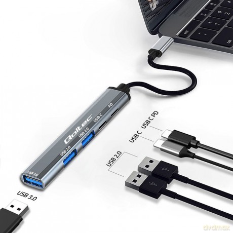 HUB adapter USB-C 3.1 5w1 | USB-C PD | USB-C | 2x USB 2.0 | USB 3.0