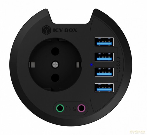 Hub biurkowy IB-HUB1430 80 mm, 4x USB 3.0 Type-A, Audio in /out, kontakt 220V