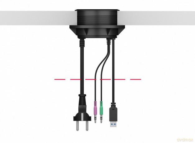 Hub biurkowy IB-HUB1430 80 mm, 4x USB 3.0 Type-A, Audio in /out, kontakt 220V