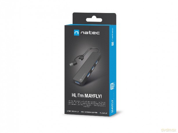 Hub USB-C 4 porty Mayfly czarny + adapter USB-A