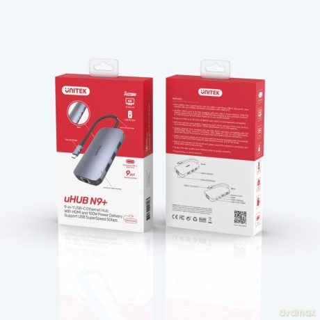 HUB USB-C 9w1, USB-C, HDMI 2.0, RJ45, PD 100W, czytnik SD; D1071A