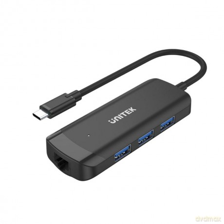 Hub USB-C Aktywny; 3x USB-A 5Gbps; RJ-45 1Gbps
