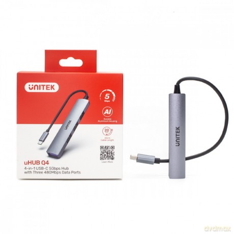 HUB USB-C; 3x USB-A 2.0 1x USB-A 5 Gbps Aluminiowy
