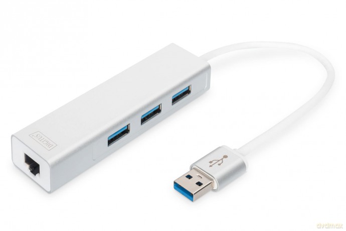 HUB/Koncentrator 3-portowy USB 3.0 SuperSpeed z Gigabit LAN adapter, aluminium