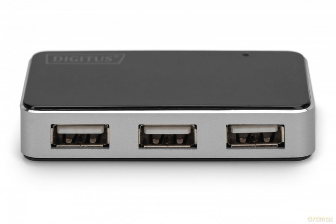 HUB/Koncentrator 4-portowy USB 2.0 HighSpeed, aktywny, czarno-srebrny