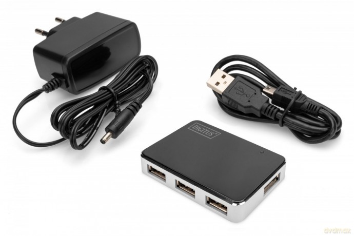 HUB/Koncentrator 4-portowy USB 2.0 HighSpeed, aktywny, czarno-srebrny
