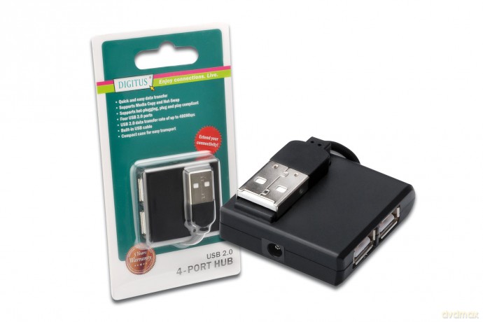 HUB/Koncentrator mini 4-portowy USB 2.0 SuperSpeed, pasywny, czarny