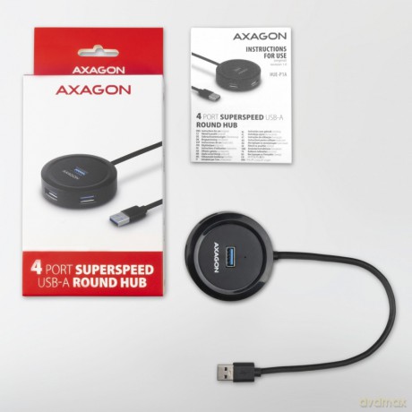 HUE-P1A Hub 4-portowy USB 3.2 Gen 1 round, 30cm USB-A kabel, microUSB dodatkowe zasilanie