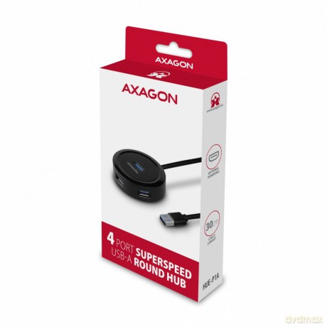 HUE-P1A Hub 4-portowy USB 3.2 Gen 1 round, 30cm USB-A kabel, microUSB dodatkowe zasilanie