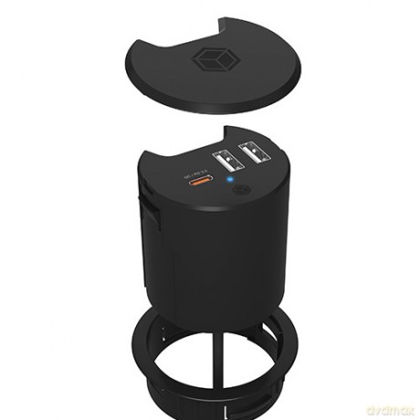 IB-HUB1407 3 Port ładowarka do biurka, 2x USB-A, 1x USB-C, otwór 60mm
