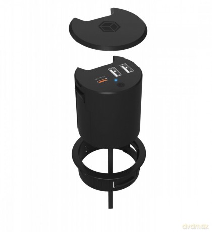 IB-HUB1407 3 Port ładowarka do biurka, 2x USB-A, 1x USB-C, otwór 60mm