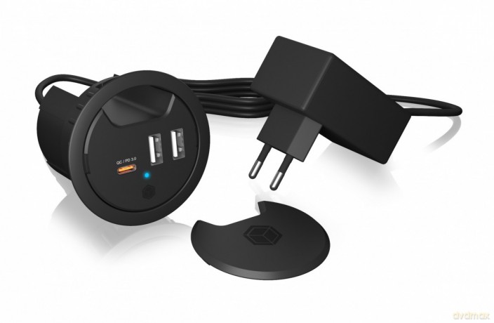 IB-HUB1407 3 Port ładowarka do biurka, 2x USB-A, 1x USB-C, otwór 60mm