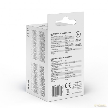 Inteligentne gniazdko Wi-Fi 16A Pomiar zużycia energii, wielopak 3 szt., AS-01, białe