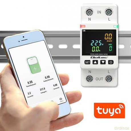 Jednofazowy elektroniczny licznik | miernik zużycia energii | DIN35 | zdalne sterowanie | historia pomiaru | WiFi | TUYA | Smart life