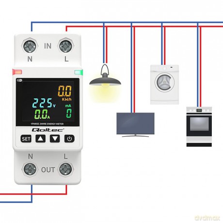 Jednofazowy elektroniczny licznik | miernik zużycia energii | DIN35 | zdalne sterowanie | historia pomiaru | WiFi | TUYA | Smart life