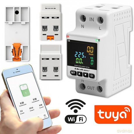 Jednofazowy elektroniczny licznik | miernik zużycia energii | DIN35 | zdalne sterowanie | historia pomiaru | WiFi | TUYA | Smart life
