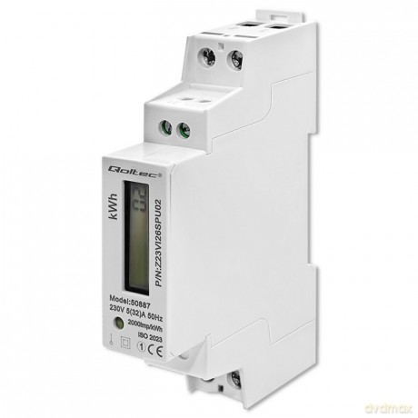 Jednofazowy elektroniczny licznik | miernik zużycia energii na szynę DIN | 230V | LCD | 2P | Slim