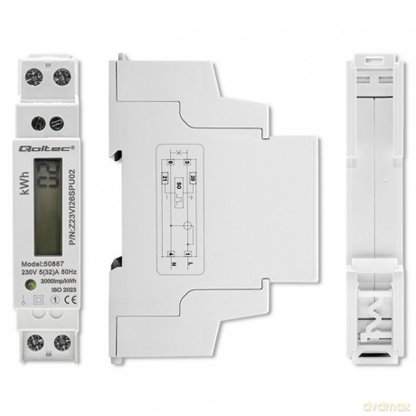 Jednofazowy elektroniczny licznik | miernik zużycia energii na szynę DIN | 230V | LCD | 2P | Slim
