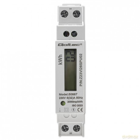 Jednofazowy elektroniczny licznik | miernik zużycia energii na szynę DIN | 230V | LCD | 2P | Slim